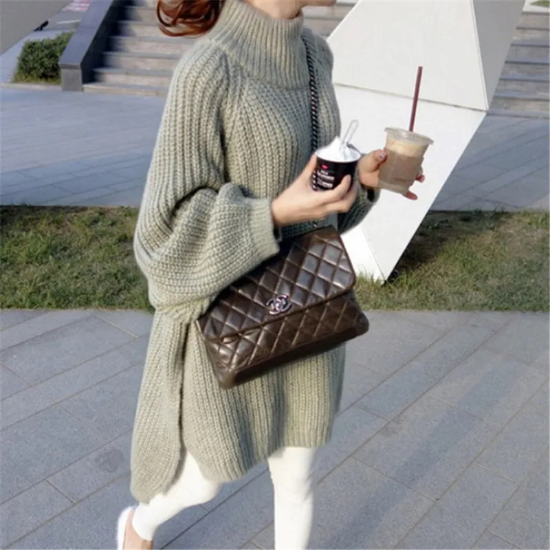 SWYIVY Woman Autumn Sweater Mid Long 2018 Fall Female Knitting Pullovers Long Sleever Warm Girl Fashion Loose Sweater Sweaters