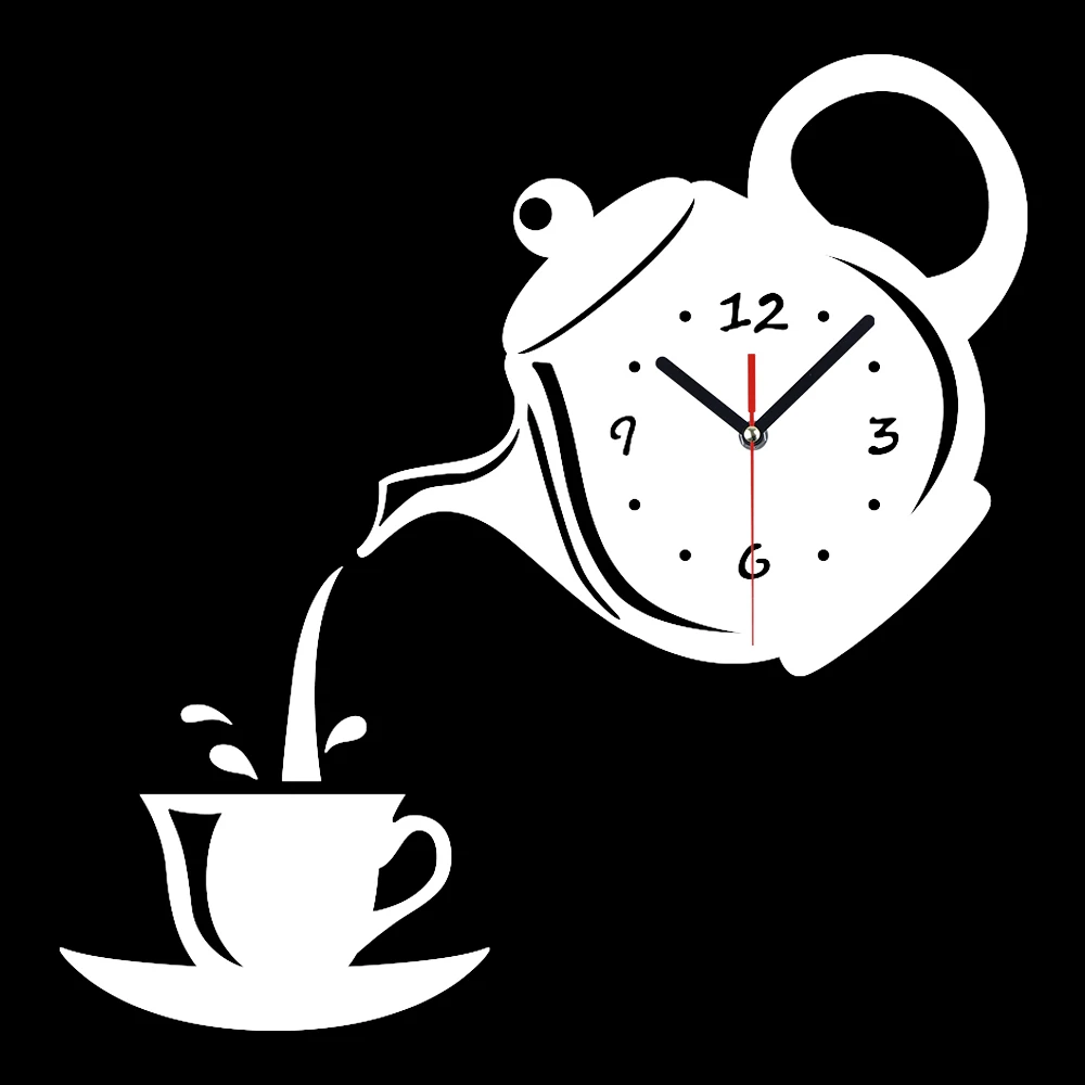 Креативные 3D DIY настенные часы акриловая зеркальная форма кофейной чашки чайник кухонные настенные часы гостиная столовая домашний декор часы