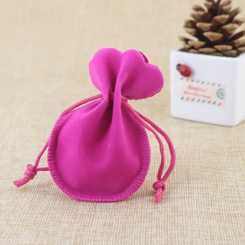 100 шт./партия, 7x9 см, ярко-Розовые рождественские подарочные бархатные сумочки с логотипом на шнурке