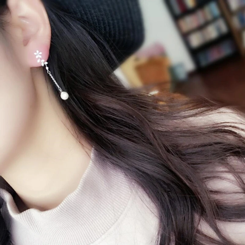 

Long Pearl Flower Cute Tassel 925 Sterling Silver Temperament Personality Trendy Female Stud Earrings SEA131
