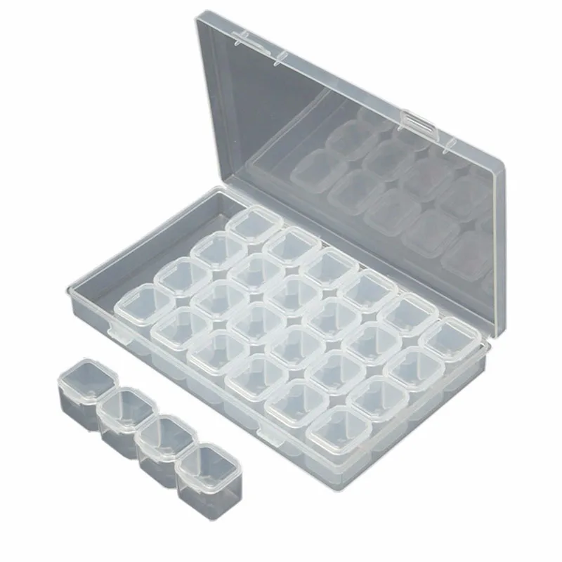 ONNPNNQ 28 Slots Clear Plastic Empty Storage Box Jewelry Nail Art Rhinestone Tools Display Storage Case Travel Organizer Holder9