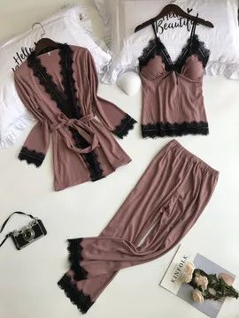 HaloSweet зимняя одежда для сна Женская хлопковая кружевная Пижама сексуальный халат