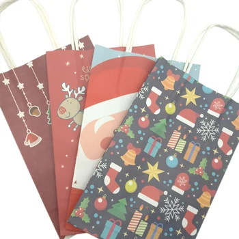 

10 Pcs/lot Christmas Series Gifts Printed Elk Santa Claus Paper Bag Set with Handles Children Present Bags 21x13.5x8cm