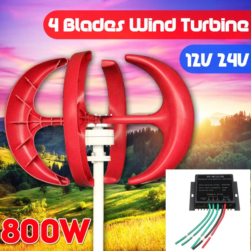 

800W Wind Turbines+Controller 12V 24 Volt 4 Blade Horizontal Home Wind Generator Power Windmill Energy Turbines Charge
