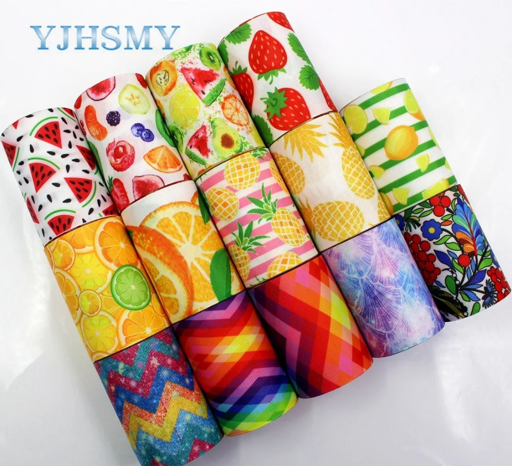 

YJHSMY C-18328-104,75 mm 5 Yard Colorful Fruit flower Printed grosgrain ribbons,DIY handmade Hair accessories,gift wrap Material