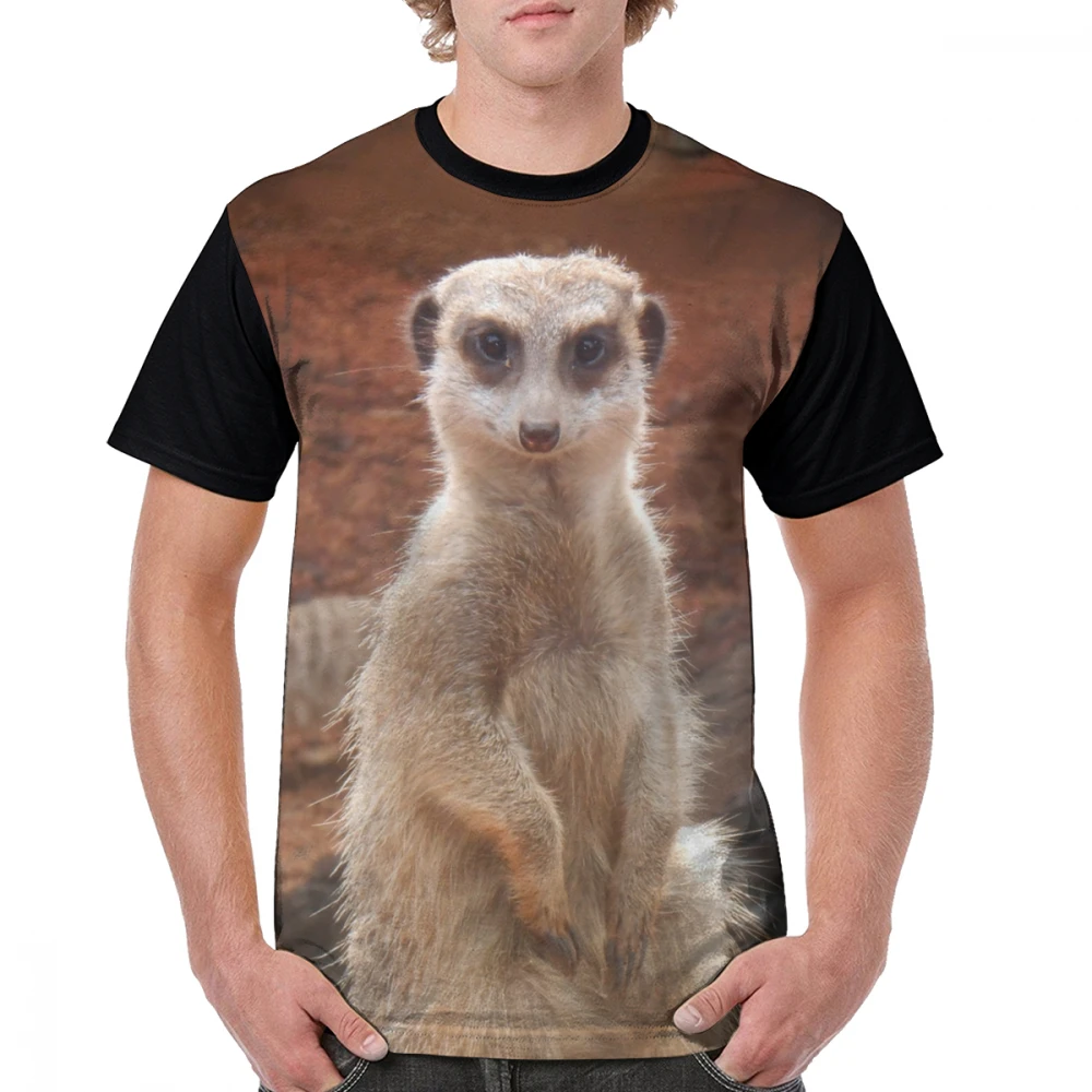 Футболка Meerkat футболка Meerkat модная футболка с коротким рукавом с графическим принтом Милая Мужская футболка из полиэстера с принтом 6xl - Цвет: Черный