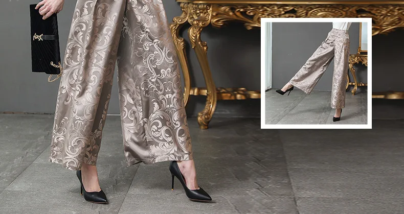 VOA шелковые офисные широкие брюки длинные брюки женские плюс размер 5XL Цветочный Принт основные Короткие повседневные весенние косые карманы K2693