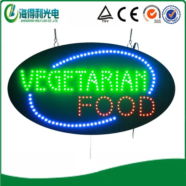 

LED 5mm  oval LED acrylic open sign /Lamp light VEGETARIAN FOOD store sign