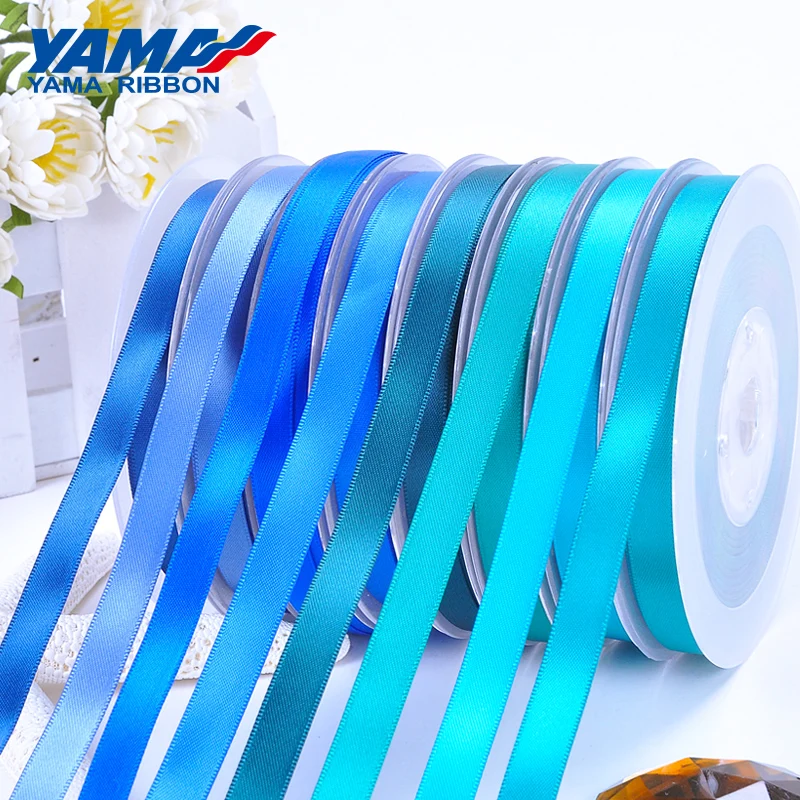 

YAMA 50 57 63 75 89 100 mm 100yards/lot for Party Wedding Decoration Handmade Rose Flowers Double Face Satin Ribbon Blue Ribbons