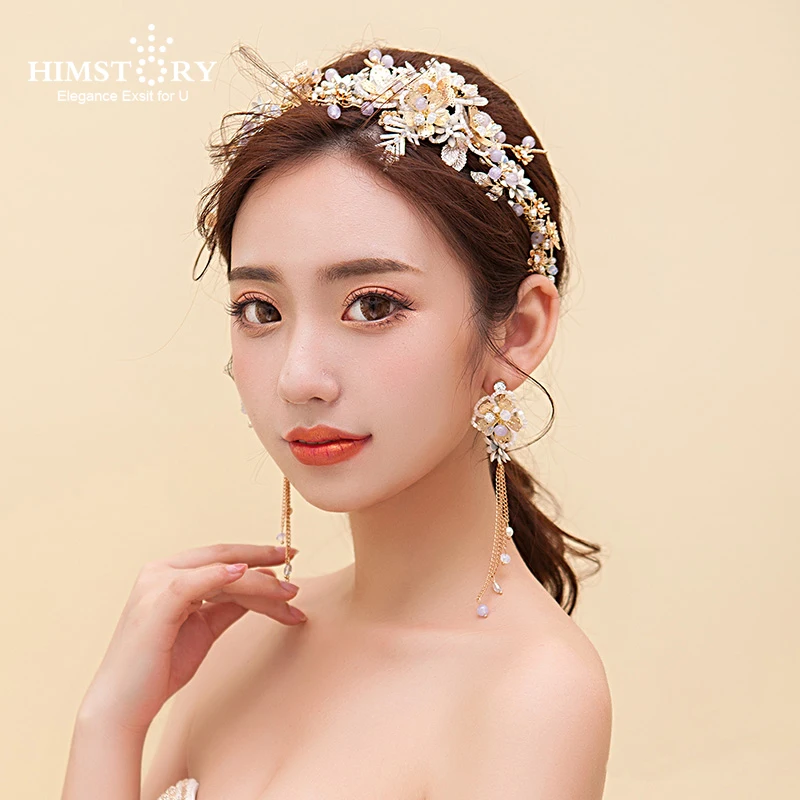 

European Handmade Butterfly Brides Head Wear Crystal Bridal Flower Hairbands Gold Wedding Hair Accessories High Quality