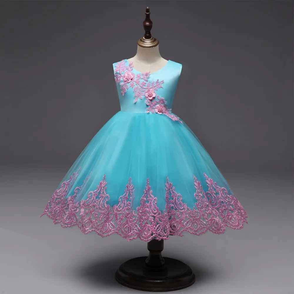 

Baby Girls Ball Gown flower Embroidery dress kids Lace Dresses children Knee-length Party Dress kids clothign
