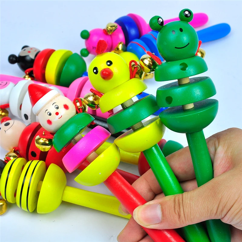 High quality Color Send Randomly Baby wooden Toy Cartoon Animal Wooden Handbell Musical Developmental Instrument Kid