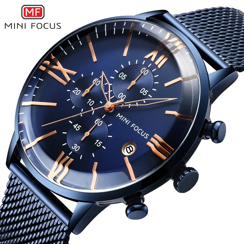 MINIFOCUS новые роскошные Брендовые мужские часы из нержавеющей стали наручные