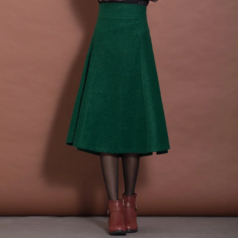 

11 Colors Women Skirt High Waist Vintage Women's Cothing Winter Skirt Thick Solid Saia Longa Fashion A-Line Woolen Skirt C1252