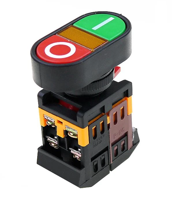 

22mm 220V AC ON/OFF START STOP 1 NO NC APBB-22N Double key double position With LED yellow lamp control button switch reset