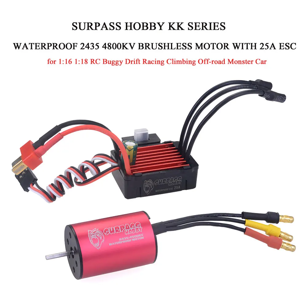 

SURPASSHOBBY KK Waterproof 2435 4800KV Brushless Motor w/ 25A ESC for 1:16 1:18 RC Buggy Drift Racing Climbing Off-road Monster