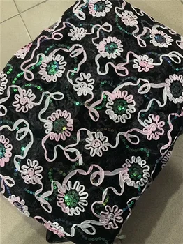 

Nigerian Lace Fabric 2019 High Quality African Nobleness Colorful Sequins Tulle Lace Fabric Family Gathering Dress (5-19