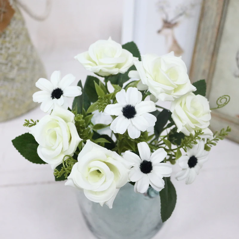 JAROWN Simulation Rose Bouquet Artificial Silk Flowers Fake Flower Art Decoration For Wedding Home Office Desktop Placement (6)