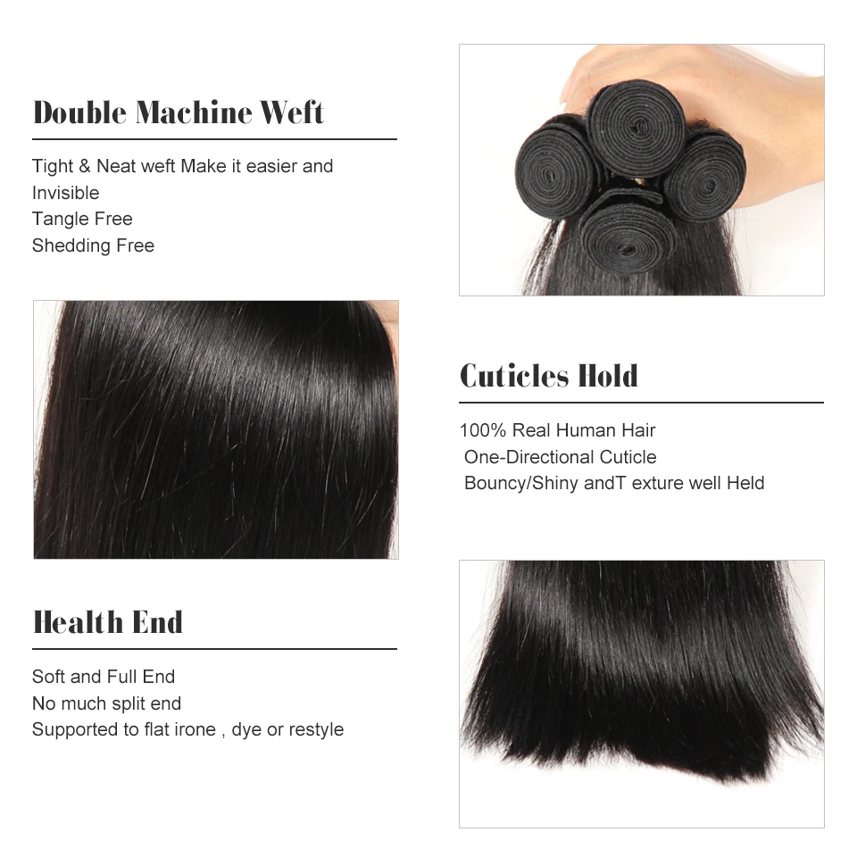 HC Hair Peruvian Straight Hair 3 Bundles Deals 100% Human Weave Bundles 8-28inch Natural Color Non Remy Extensions
