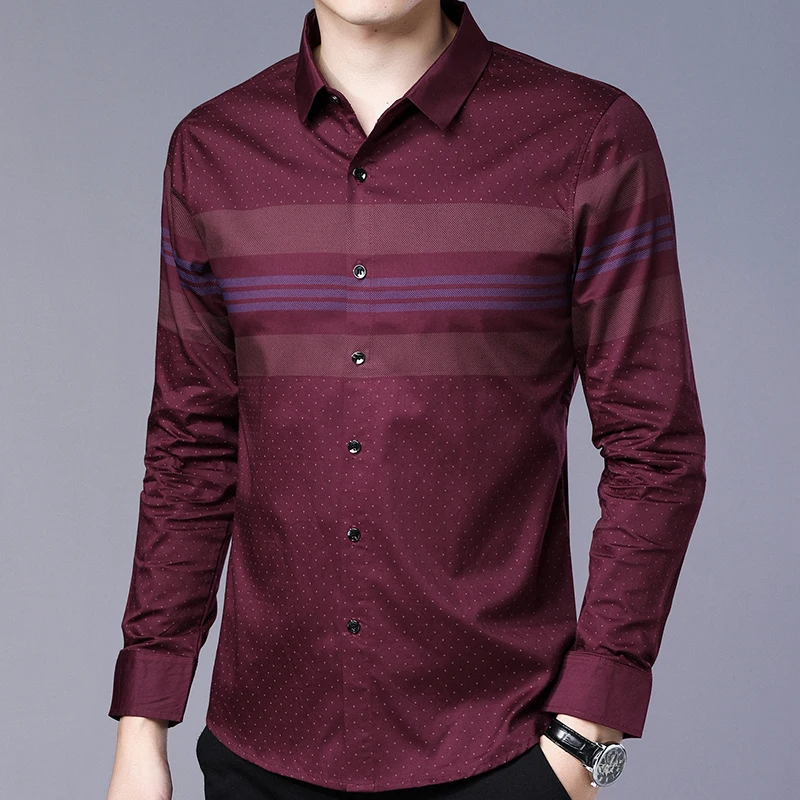 Дизайнерские мужские рубашки в полоску с длинным рукавом, приталенная винтажная модная мужская рубашка, мужская одежда из Джерси, повседневная одежда 36780