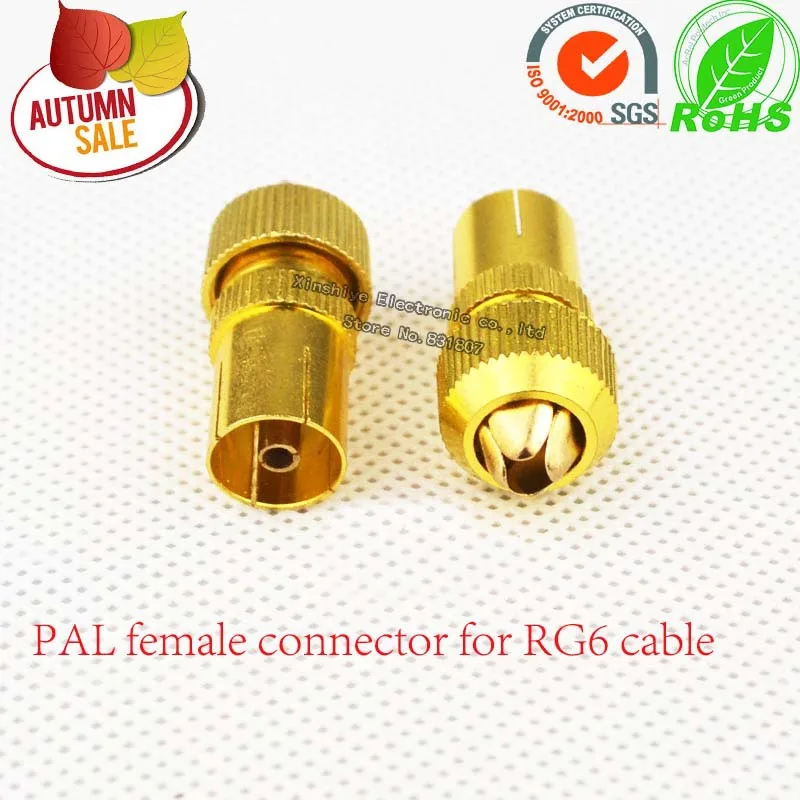 

Gold plated brass TV Antenna PAL Female RF Coaxial Connector Adapter TV female connector PAL Female Jack Straight for RG6 cable