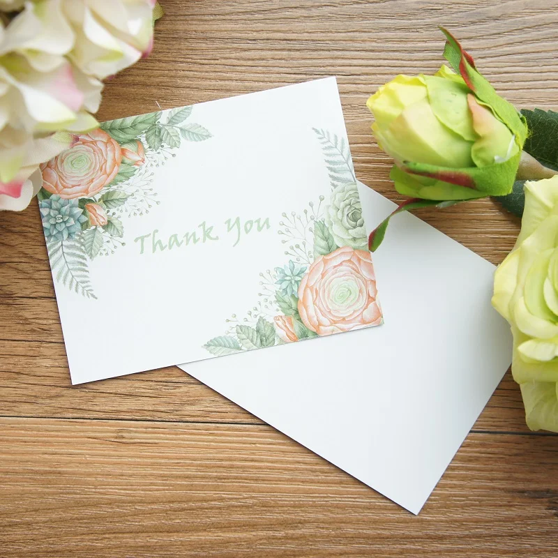 

multi-use 50pcs Mini thank you Card watercolour green flower style Scrapbooking party invitation cards Scrapbooking