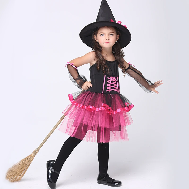

2016New Girl Little Witch Cosplay Costumes Halloween Stage Performance Skirt fantasia vestido Kids carnival party Outfit EK133