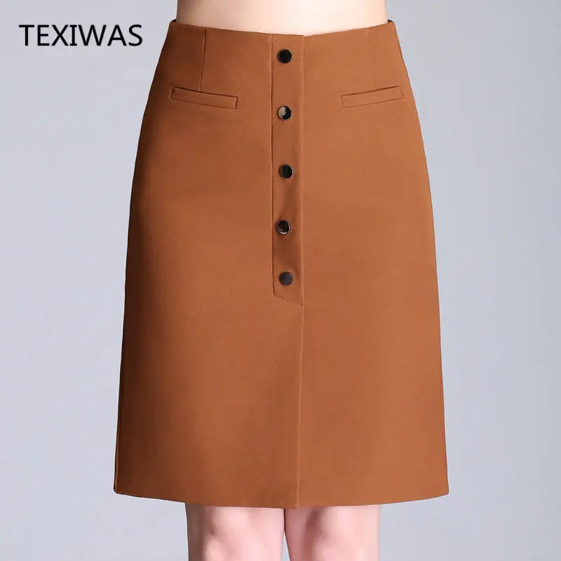TEXIWAS уличная облегающая юбка Сексуальная Новая OL коммутационная пуговица для юбки офисная деловая Рабочая средняя упаковка бедра высокая Женская юбка