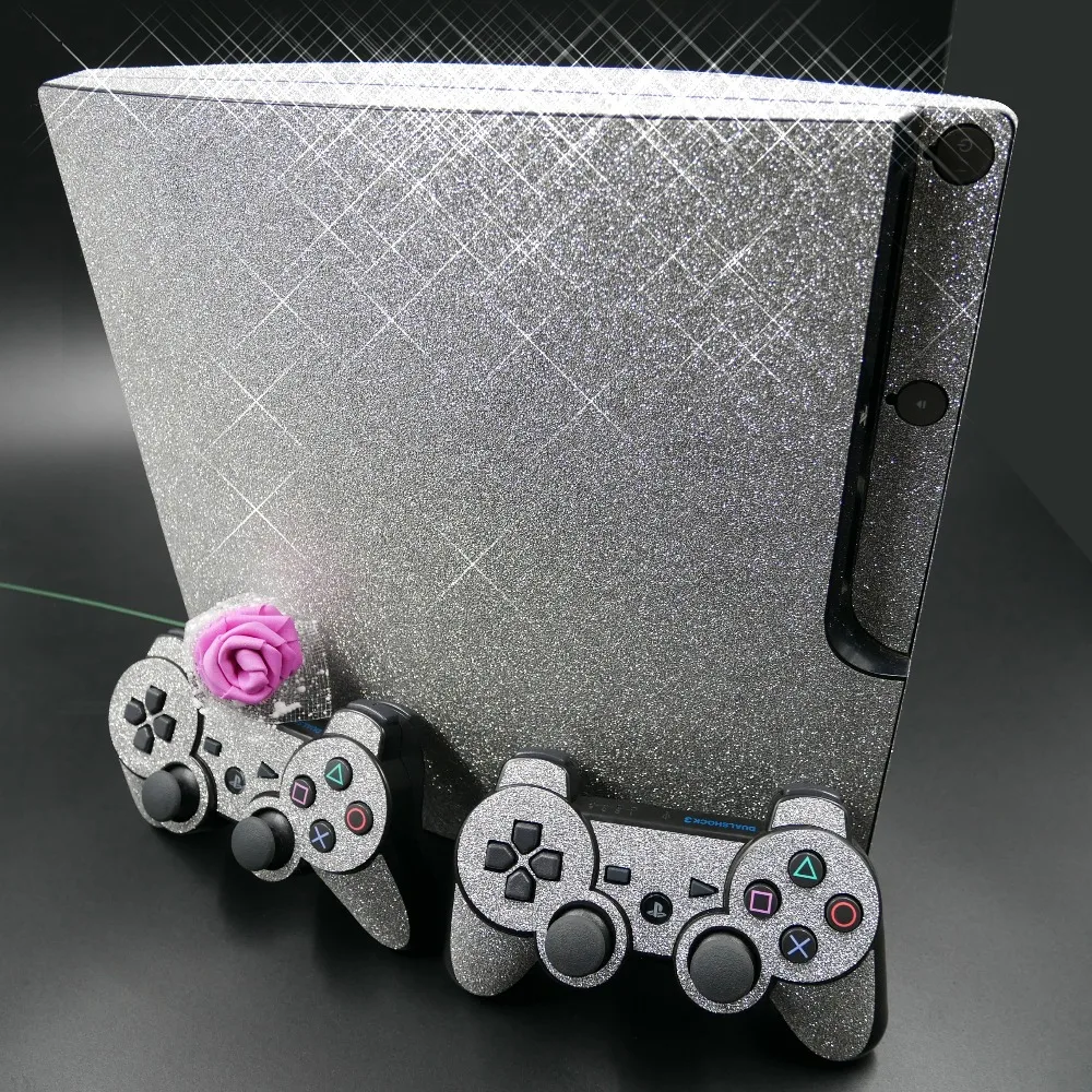 Shining Silver Bling Glitter Skin Sticker For Sony Ps3 Slim Playstation ...