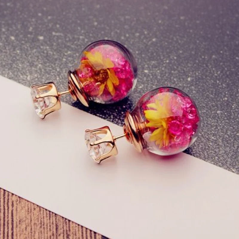 Hot Fashion Women Lady Elegant Flower Spherical Rhinestone Ear Stud Earrings