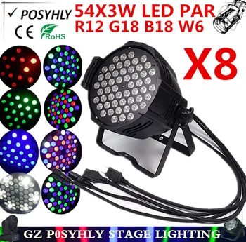 

8pcs / 54X3W led Par Light RGBW LED PAR DMX512 AC90V-240V professional stage DJ equipment disco lights