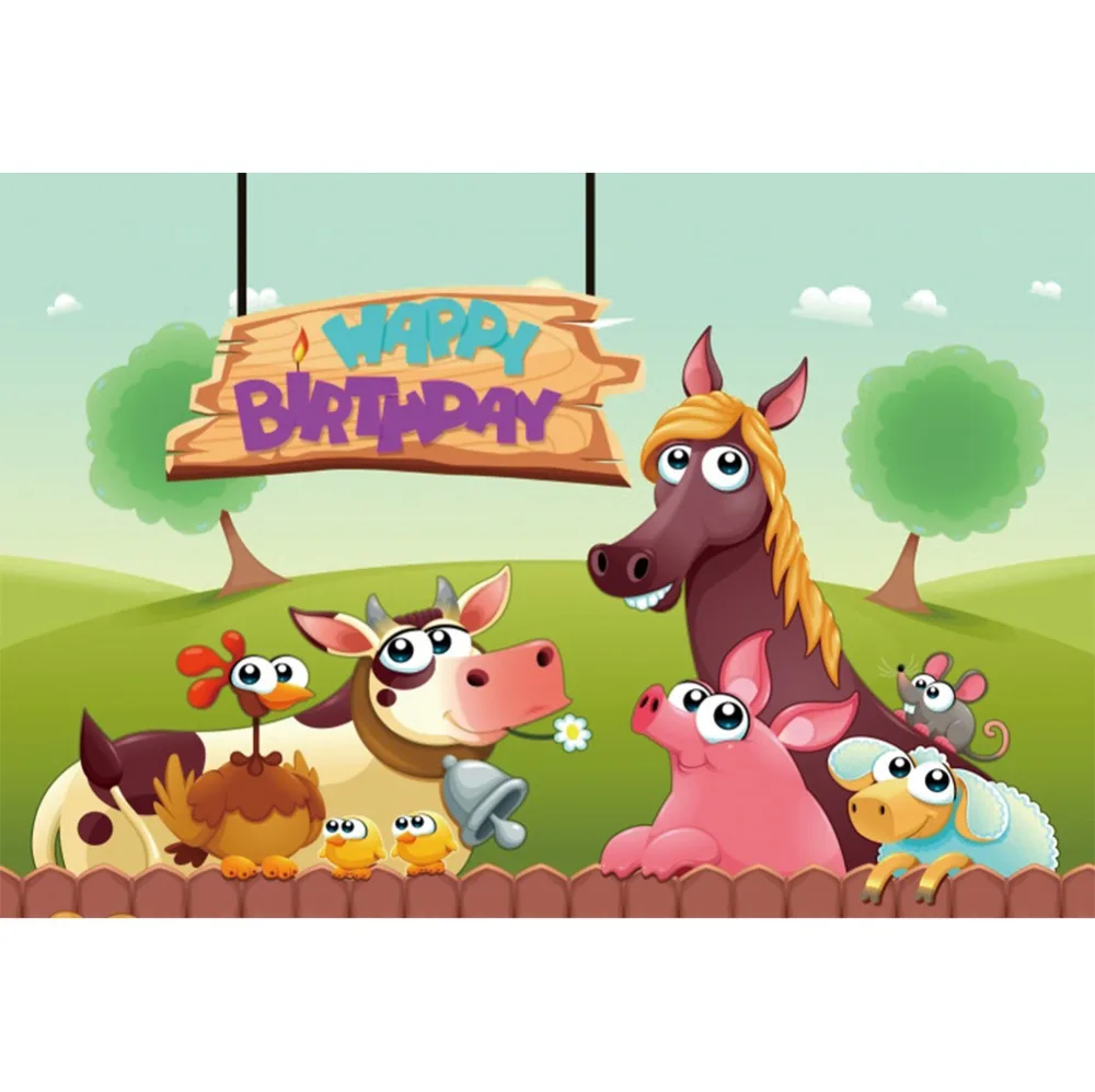 

Laeacco Happy Birthday Animals Tree Hill Baby Children Cartoon Scene Photography Backgrounds Photographic Photo Backdrops Studio