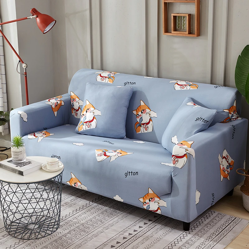 Мультяшный кошачий лежак покрывает модный современный Печатный диван для оформления дома крышка гостиной угловой стрейч диван мебель набор