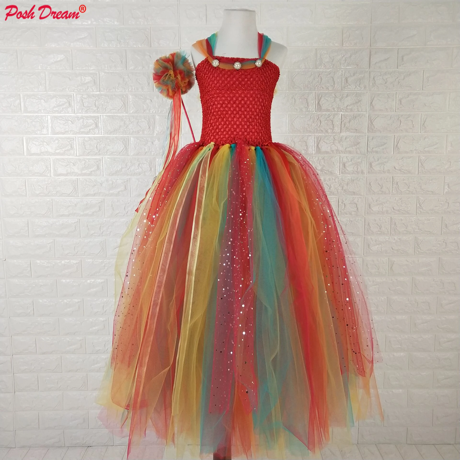 

POSH DREAM Fairy Cosplay Children Girls Clothes for Halloween Party Clothes Orange Fairy Princess Kids Girls Tutu Dresses