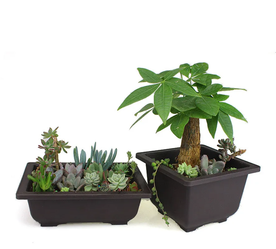 Flower Pot + Tray Balcony Square Flower Bonsai Bowl Nursery Basin pots Planter Imitation Plastic Rectangle Pots