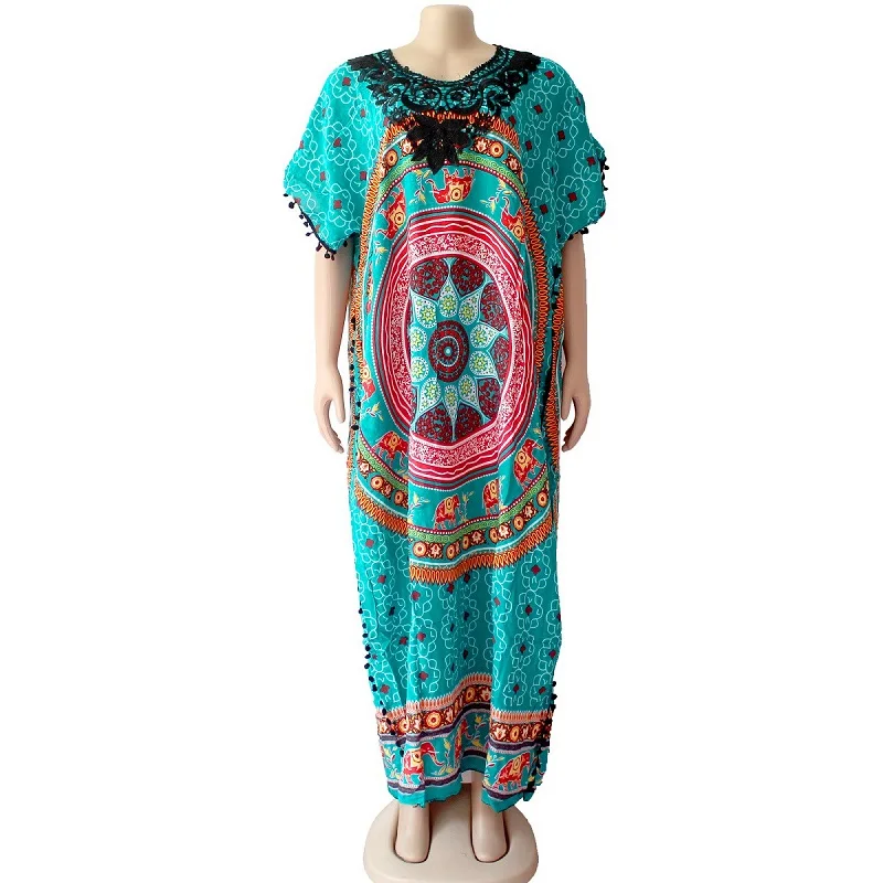 Dashikiage черное кружевное с аппликацией Африканское женское свободное платье с шарфом - Цвет: Бирюзовый