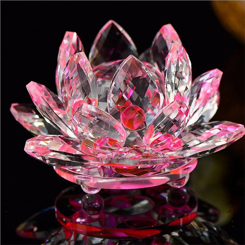 Best Quartz Red 120mm Crystal Glass Lotus Flower natural stones