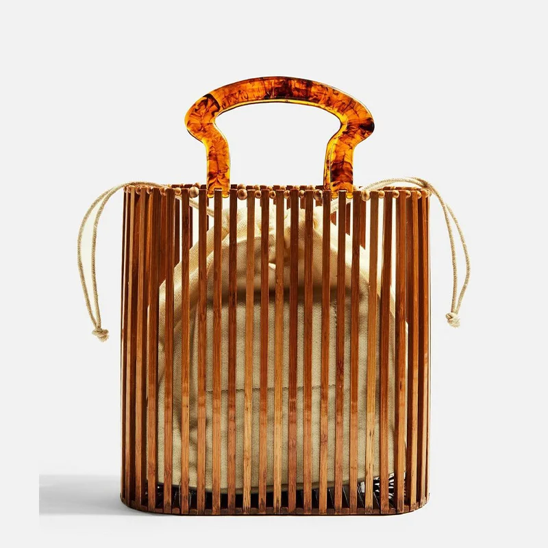

Handwoven Bag Bamboo Bag Women Handbag Hollow Out Style Female Summer Bags Acrylic Handheld Fashion Ladies Party package 2019