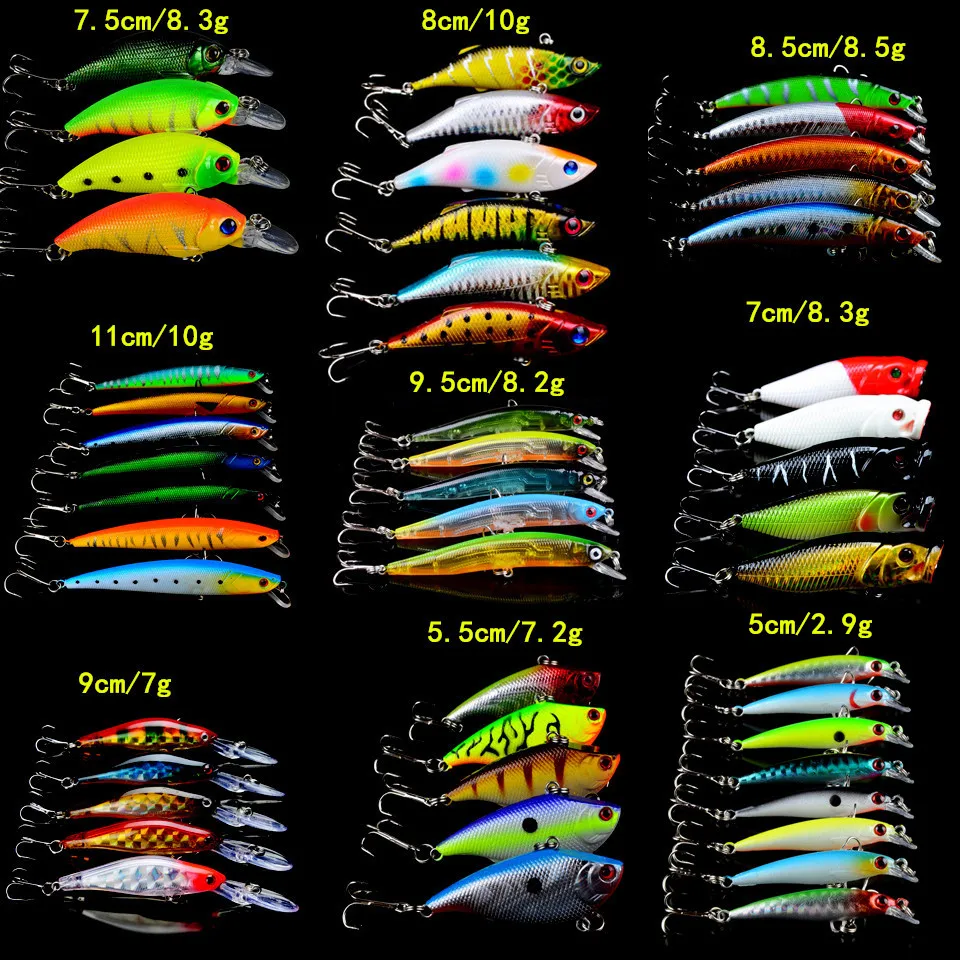 Смешанных 9 моделей Жесткий приманки 50 шт много качество хорошее прикормы Искусственный сделать реалистичные Минноу/Пуск/VIB/ поппер