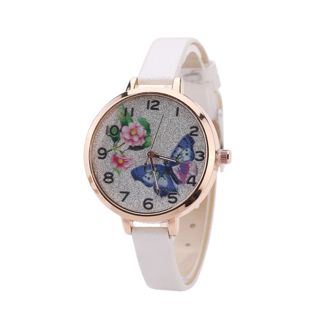 2017 New Arrival Butterfly and Flower Printed Dial Watch Fashion Ladies