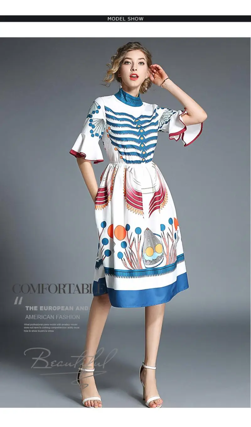 Retro Flower Print Midi Summer Dress Vestidos Playa Verano 2018 Women Party Kawaii Dress Vestidos Casuales De Mujer