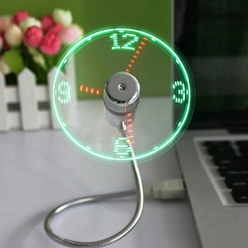 

Mini Flexible USB Fan USB Gadget LED Light USB Fan Time Clock Desktop Clock Cool Gadget Time Display For PC Notebook Laptop