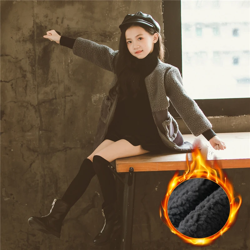 

Big Girls Patchwork Plus Velvet Outerwear Jackets 2018 Winter Children Clothing Kids Girls Embroidery Butterfly Windproof Coat