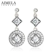 AIMELA Vendimia Allure AAA CZ Diamond Drop Pendientes 2016 Nueva Joyería de Moda Plata de Ley 925 Pendientes Largos Para Las Mujeres de La Boda