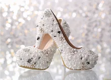 2016 Gorgeous And Fashion White High heel Bridal Shoes Full Grain LeatherCrystal Diamond Lady Shoe for Wedding Party Shoes