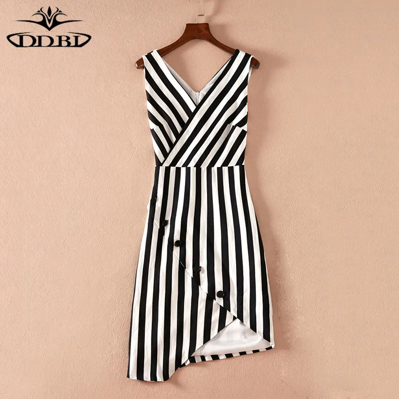 high quality summer dress white black striped dress irregular dresses summer 180503