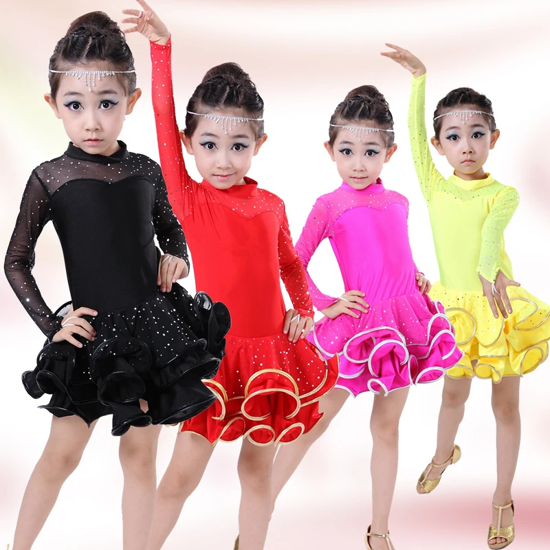 

10pcs/lot Free Shipping Children Stage Performance Ballroom Dance Costumes Clothes Kids Latin Dancing Dresses Standard for Girls