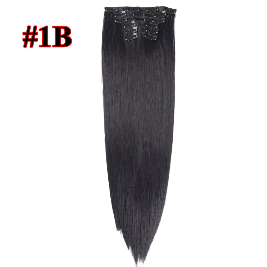 Leeons 16 цветов 16 клипс длинные прямые синтетические волосы для наращивания на клипсах из высокотемпературного волокна черные коричневые шиньоны - Цвет: 1B