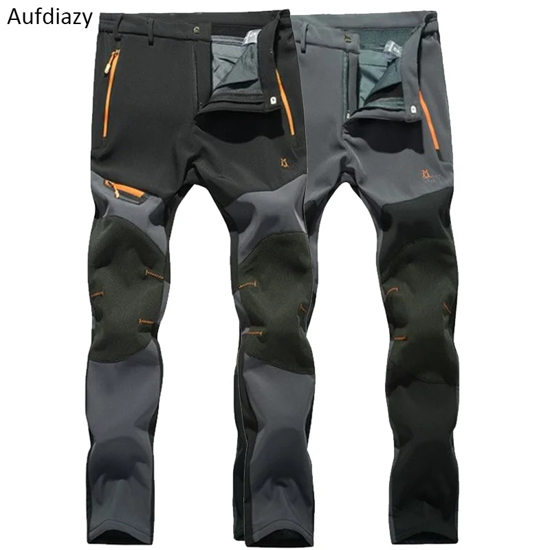 

Aufdiazy Winter Outdoor Men Softshell Pants Thermal Waterproof Hiking Trousers Grey Male Brand Sports Camping Fleece Pants JM030