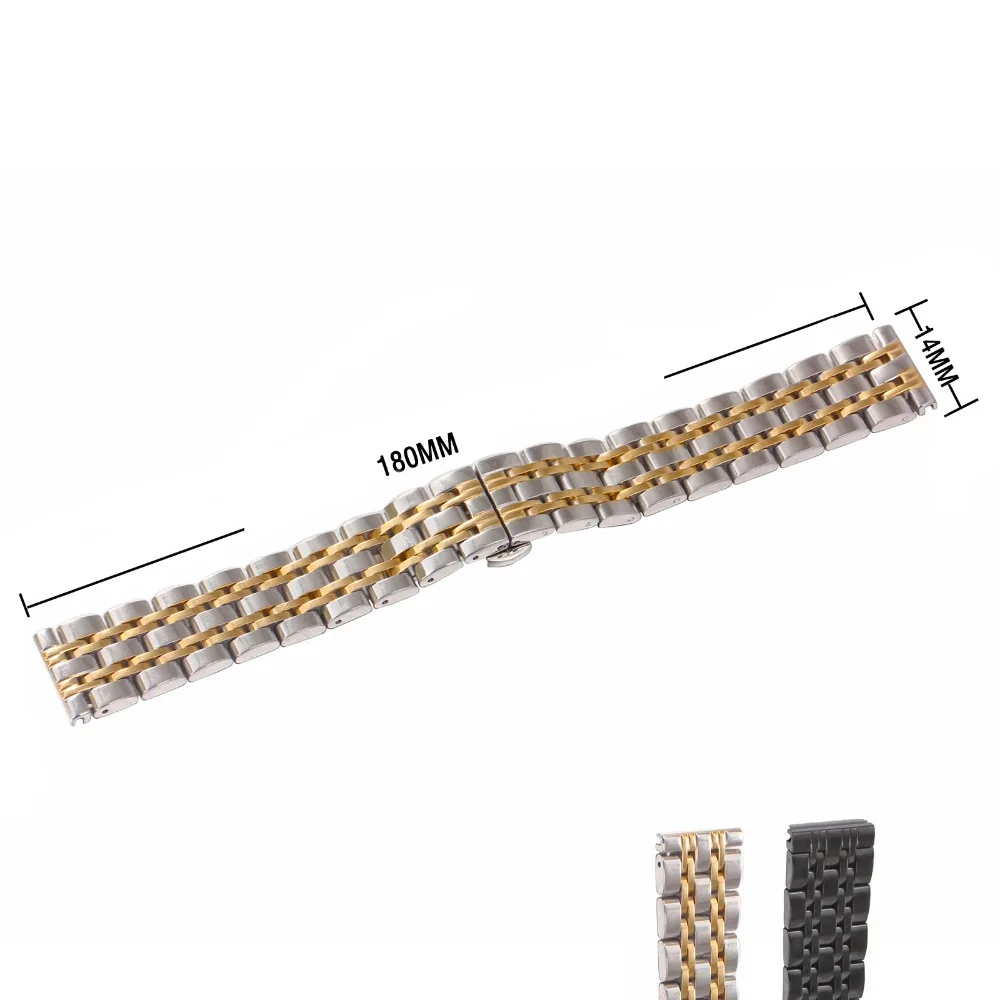 

Top Brand Luxury Unisex Metal Strap Wristwatch Replacement Bracelet 14 16 18 20 22mm Silver Golden Stainless Steel Watch Band
